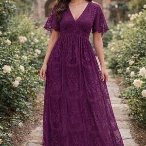 Pink Blush Womens Sz M Dusty Rose Mauve Embroidered Mesh Lined Maxi Dress